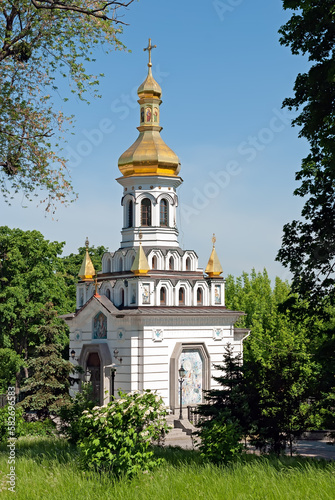 The small church on the Dnieper bank in Kyiv, Ukraine