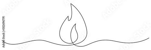 Burning fire flame continuous line drawing art. Vector illustration isolated on white.