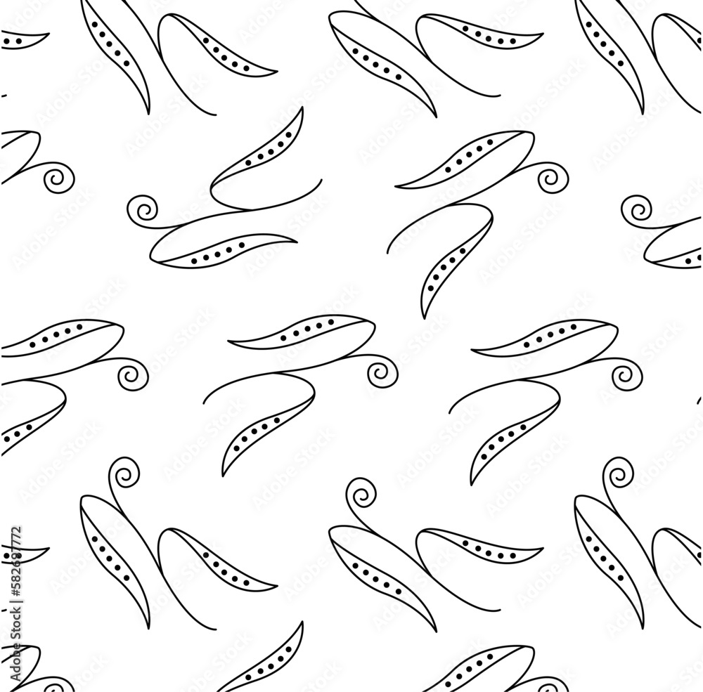 Fototapeta premium Seamless pattern with monochrome hand drawn plant elements on white background. Vector illustration for wrapping.