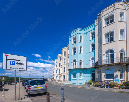 Esplanade along beaches (Tenby, Wales, United Kingdom, in summer) photo