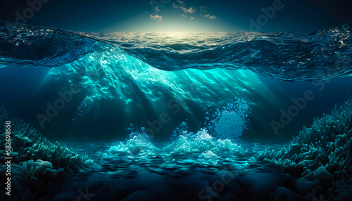 Ocean in a section underwater. Created with Generative AI technology. © Yuliia