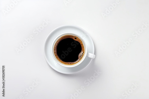 white cup of coffee, top view