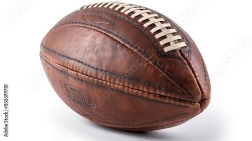 Retro Leather Rugby Ball on white background, generative ai © Creative Station