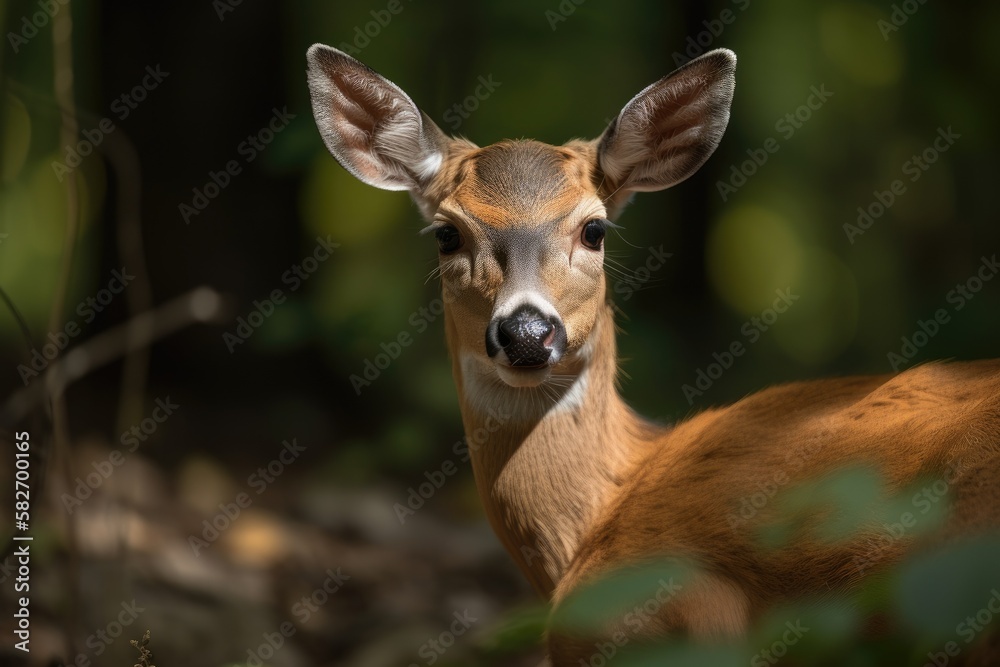 Summer doe of the white tailed deer (Odocoileus virginianus). Generative AI Summer doe of the white tailed deer (Odocoileus virginianus). Generative AI