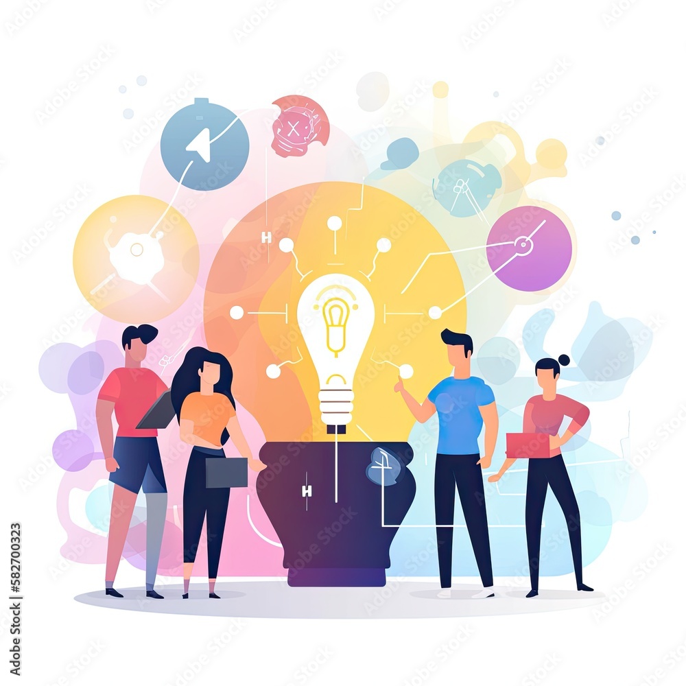 Vector illustration of creative team, big idea, innovative solutions, startup. generative ai Vector illustration of creative team, big idea, innovative solutions, startup. generative ai