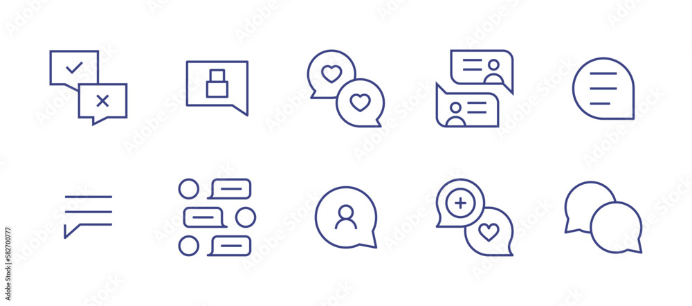 Chat line icon set. Editable stroke. Vector illustration. Containing chat, comment lock, comment line, chat bubble user. - obrazy, fototapety, plakaty 