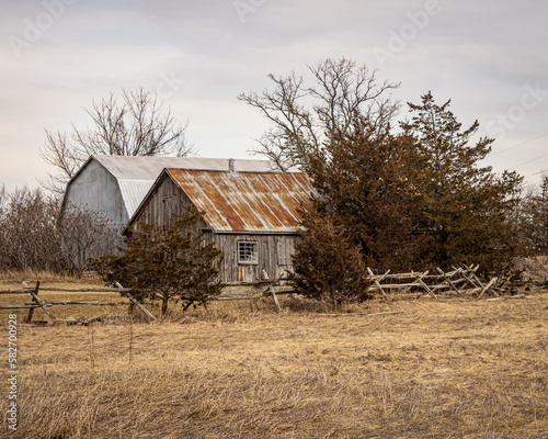 Old barn and sheds in field