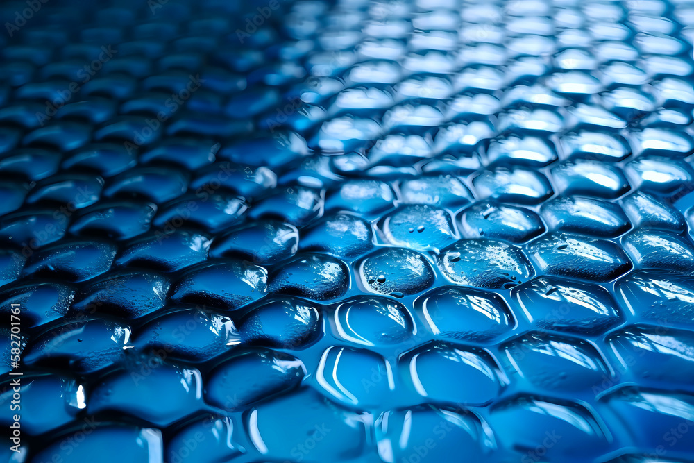 Fototapeta premium abstract blue background with bubbles and drops of a fluid, created with generative ai