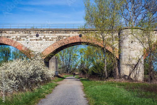 Photography Old railway bridge over Morava river on the edge of Bratislava city, Slovakia