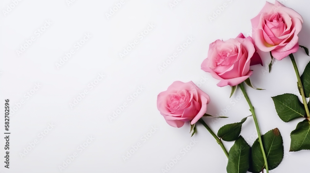 Fototapeta premium Banner with pink roses. Copy space, background. Generative AI.