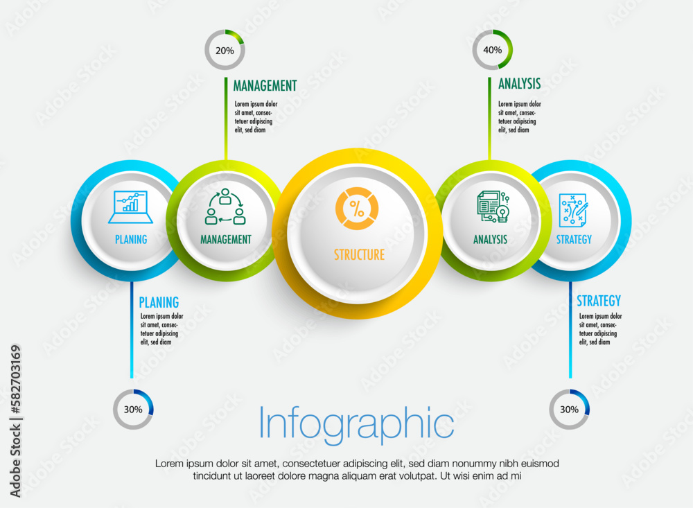 Infographic Template For 5 Circle And 4 Steps Business 4 Level Modern