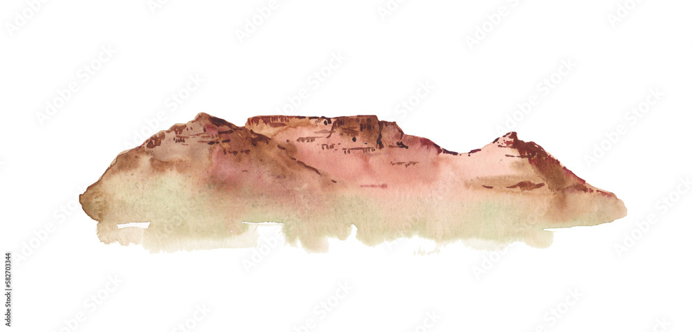 Obraz premium Watercolour illustration of Table Mountain in South Africa