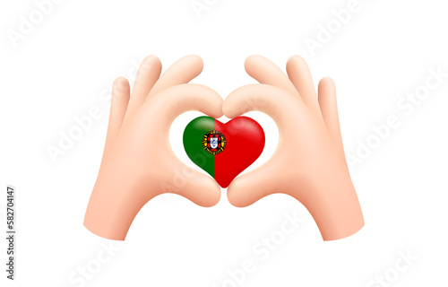 Portugal flag in form of hand heart. National flag concept. Vector