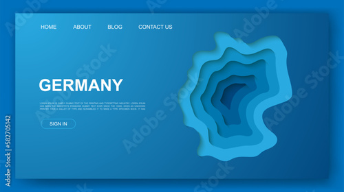 Germany 3d paper cut website template. Germany map paper cut out illustration. Country map symbol for landing page, advertising page.