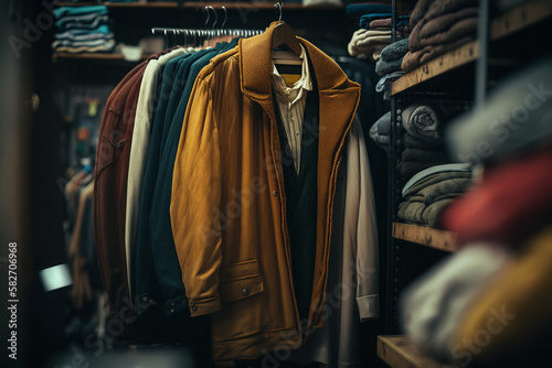 outerwear store, clothes on hangers Generative AI