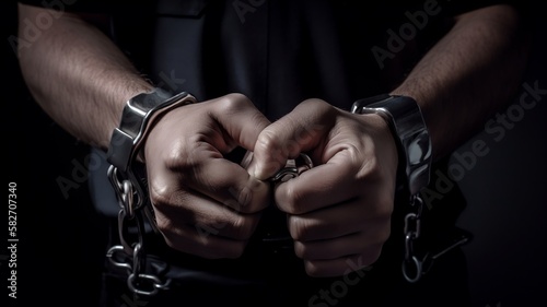 mains d'homme enchaînées après une arrestation policière - generative ai photo