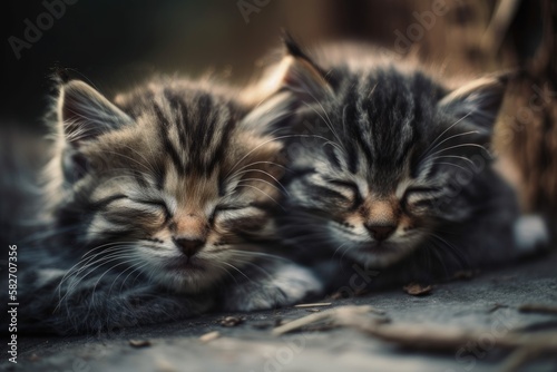 Two snoozing kittens. Generative AI © AkuAku