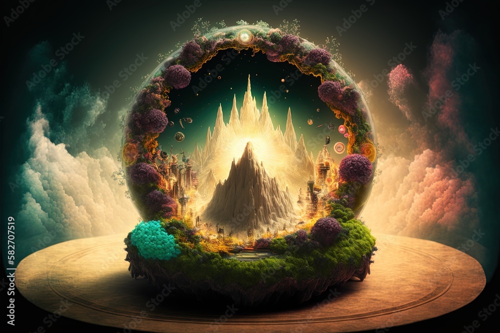 A Magical World On A Round Altar. Generative AI Illustration Stock ...