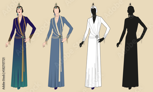 Vintage fashion design. Elegant lady wearing retro style clothes from the 20s and 30s