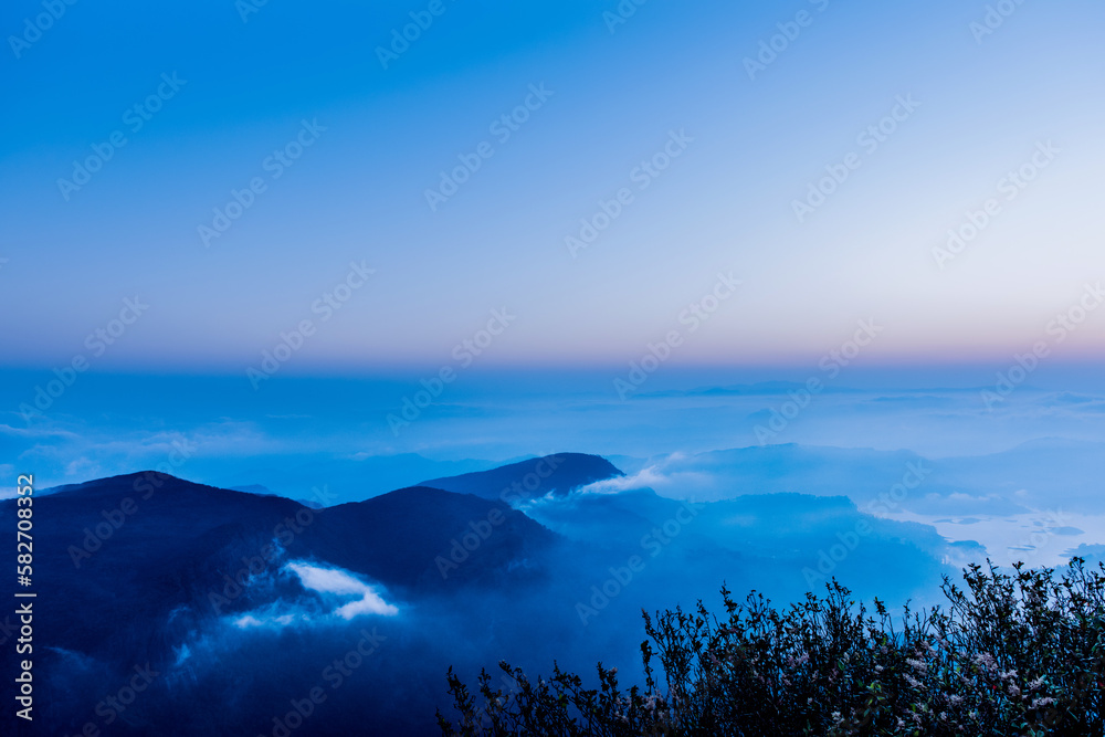 Misty mountains in Sri Pada, Sri Lanka