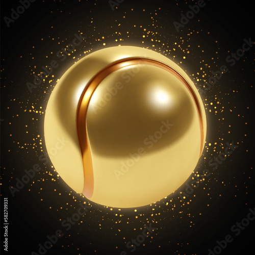 Gold tennis ball on a glittering black background. EPS10 vector