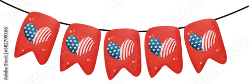 Festive 4th of July Independence celebrating freedom United state America banner garland watercolour illustration photo