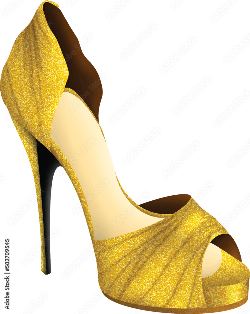 Gold Glitter High Heel Shoe Lady Party Isolated Clipart Illustration