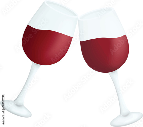 Two glasses red wine toasting party illustration isolated clipart. Party Clipart for celebration design, planner sticker, pattern, background, invitations, greeting cards, sublimation.