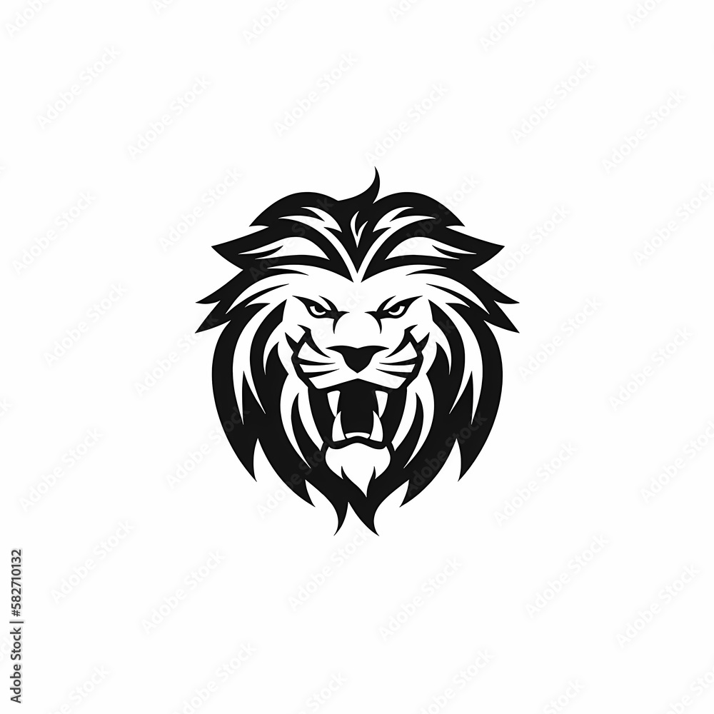 Fototapeta premium Lion Head Black And White Isolated WHite. Generative AI