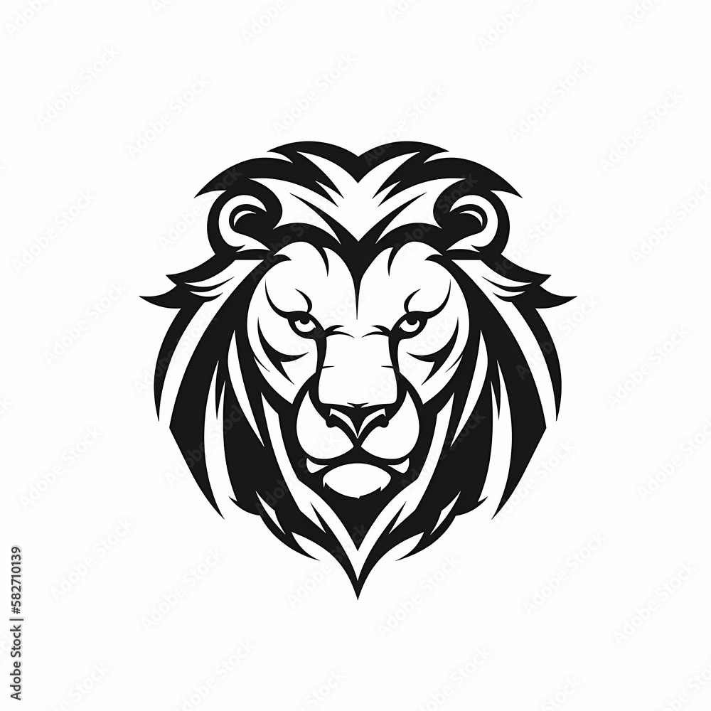 Lion Head Black And White Isolated WHite. Generative AI