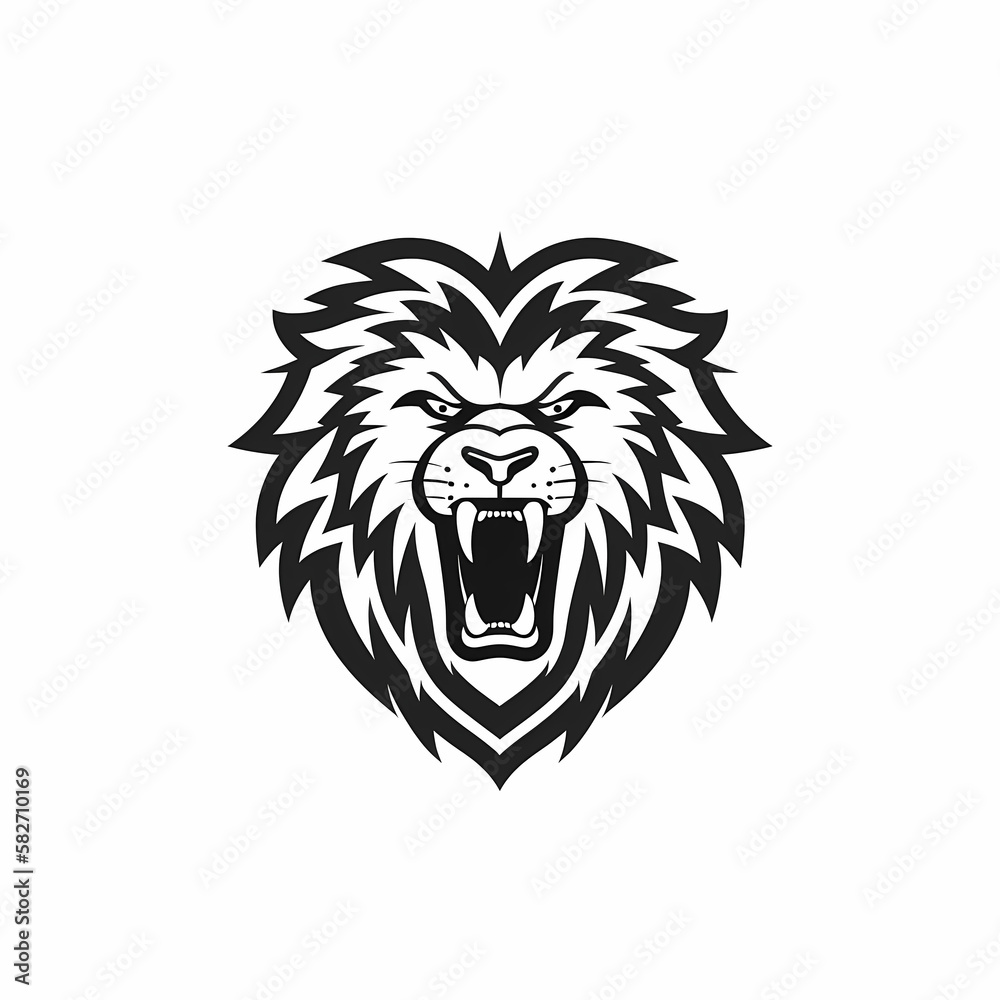 Obraz premium Lion Head Black And White Isolated WHite. Generative AI