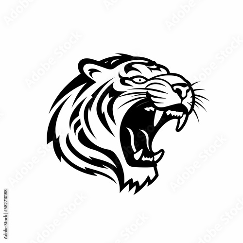 Wallpaper Mural Tiger Head Black and White Isolated White. Generative AI Torontodigital.ca