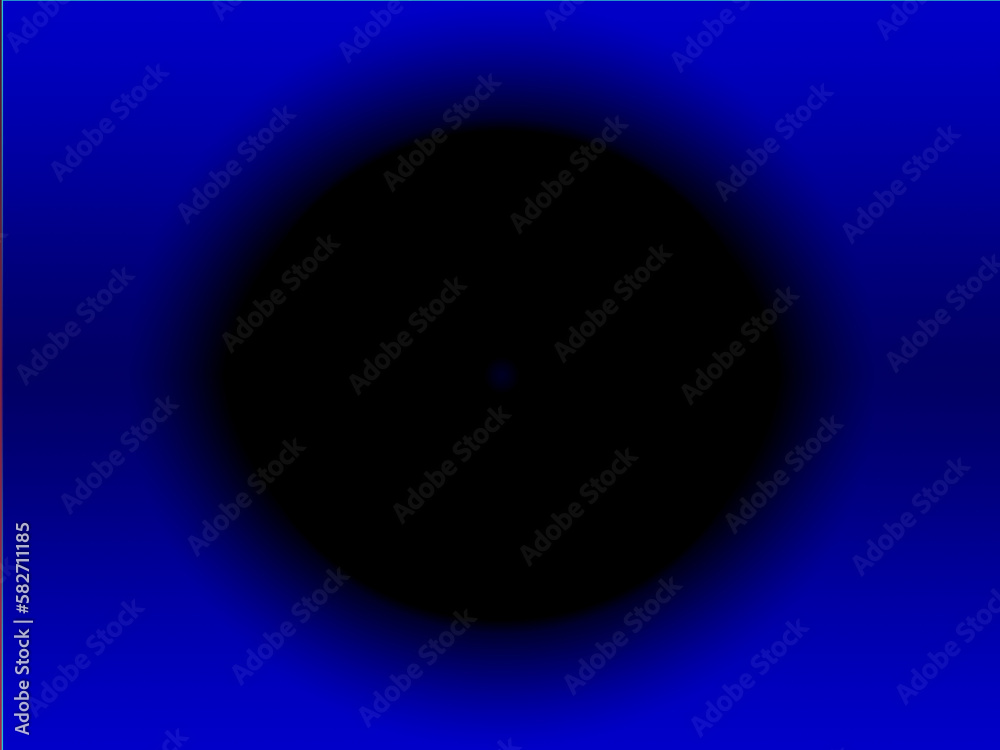 Naklejka premium Ilustracja przedstawiająca czarne koło umieszczone na niebieskim tle. Krawędzie koła są rozmyte, podczas dłuższego patrzenia widzimy efekt pulsowania koła. 