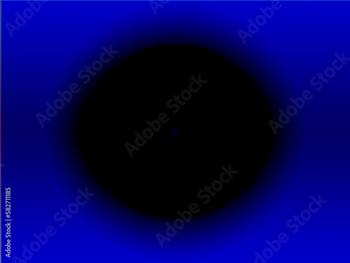 Ilustracja przedstawiająca czarne koło umieszczone na niebieskim tle. Krawędzie koła są rozmyte, podczas dłuższego patrzenia widzimy efekt pulsowania koła. 