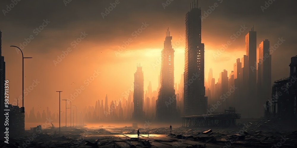 Orange Dystopian Landscape, generative ai Orange Dystopian Landscape, generative ai