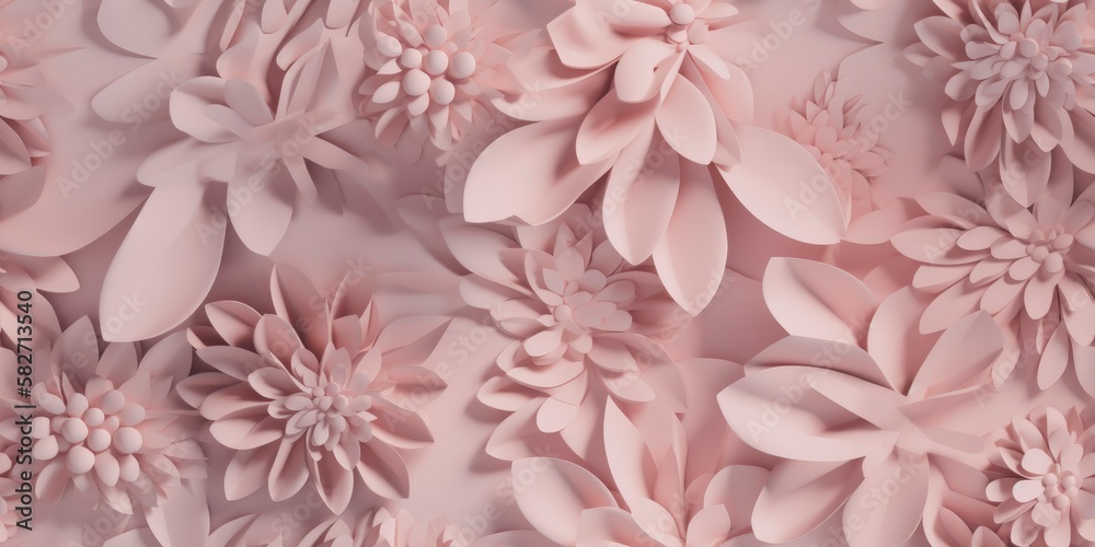 3D Flower relief, embossed design, tile, repeating pattern, Created with generative AI tools