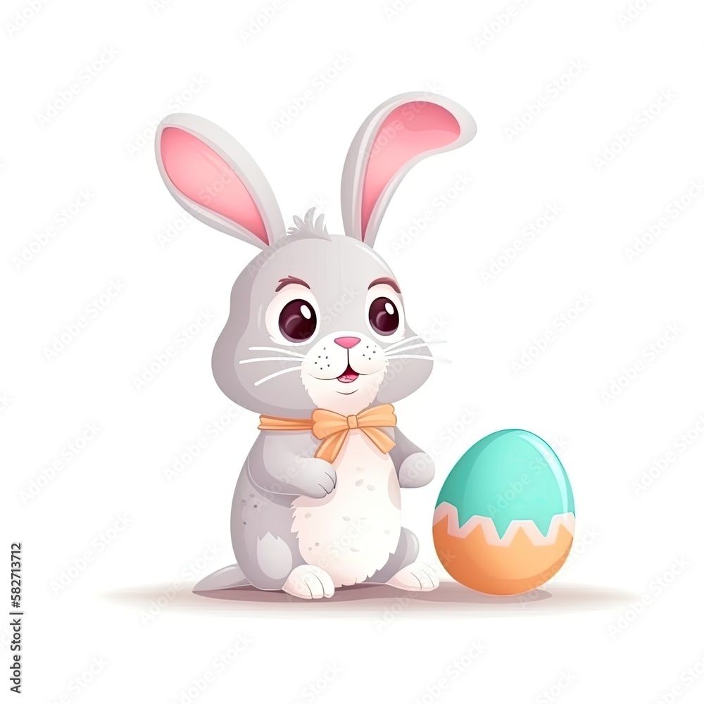 Obraz premium Adorable Easter Bunny cartoon on a white background. Generative AI