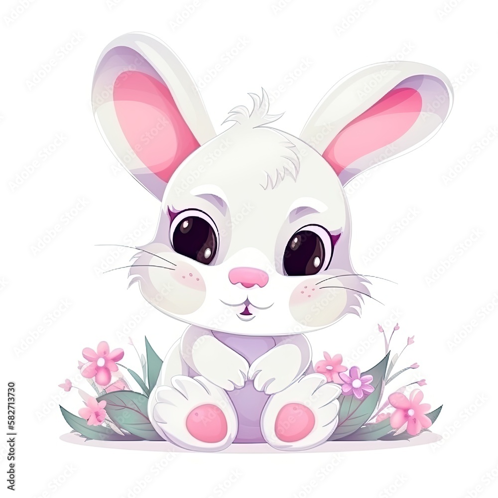 Obraz premium Adorable Easter Bunny cartoon on a white background. Generative AI