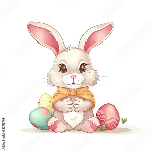 Adorable Easter Bunny cartoon on a white background. Generative AI