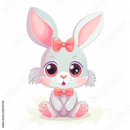 Adorable Easter Bunny cartoon on a white background. Generative AI © Gelpi