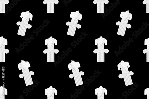 Seamless pattern with Antique statue bust on black background. Wallpaper and bed linen print.