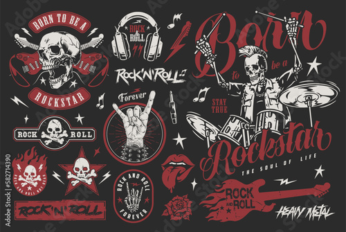 Born rockstar set colorful logotypes