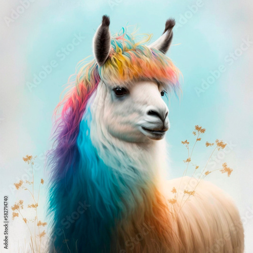 llama with multi-colored wool, created by AI © Людмила Мазур