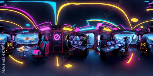 Photo of a modern room with vibrant neon lights creating a futuristic ambiance