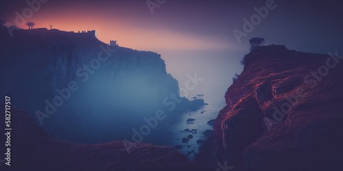Foggy Coastline Cliff, generative ai