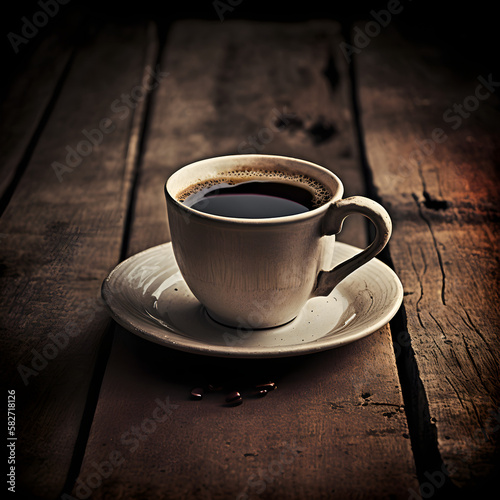 cup of coffee on wood table