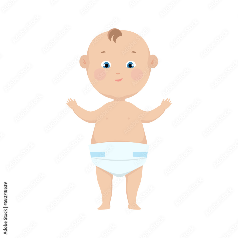 Baby in diaper vector illustration. Funny Baby Isolate. Baby in diaper vector illustration. Funny Baby Isolate.