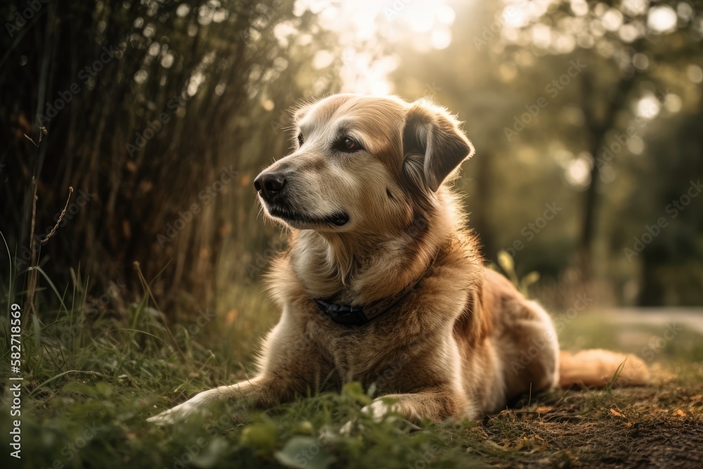 In nature, a dog relaxes and enjoys the sun. Generative AI In nature, a dog relaxes and enjoys the sun. Generative AI