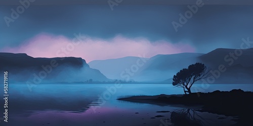 Wallpaper Mural Foggy Lake at Sunset, generative ai Torontodigital.ca