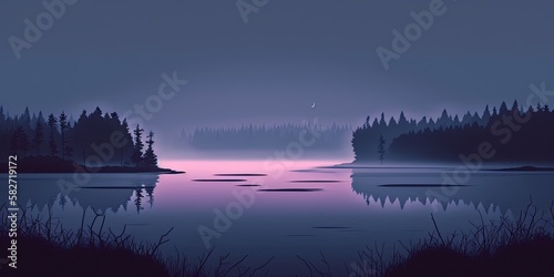Wallpaper Mural Foggy Lake at Sunset, generative ai Torontodigital.ca